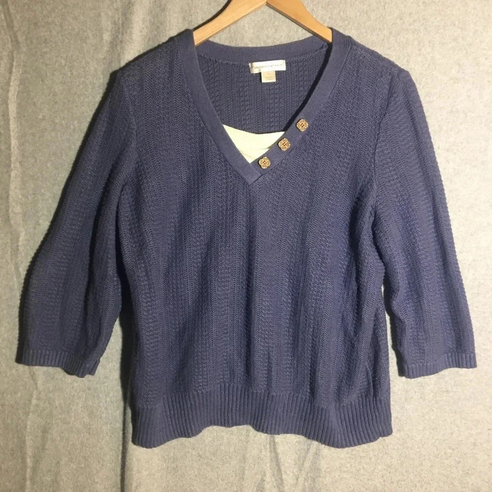 Womens Christopher & Banks Sweater Work Office Career Wear Wooden Buttons Preppy